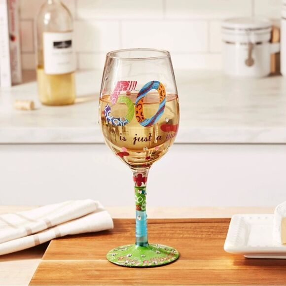 🆕 Lolita Love My Wine "50 is Just a Number" hand-painted 15 oz. Wine Glass - Picture 6 of 7